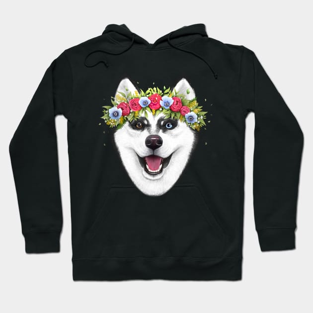 Husky with flowers Hoodie by kodamorkovkart